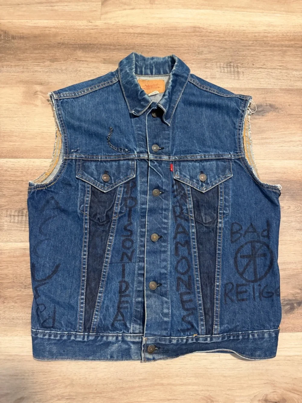 Vintage 1960s 70s Levi’s Type 3 Jacket Biker Punk Cutoff Vest Button 526 Sz 42